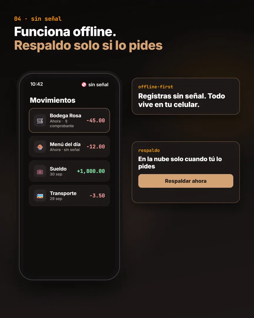 Pantalla de ejemplo: registro sin señal y respaldo en la nube solo a pedido (datos de ejemplo)